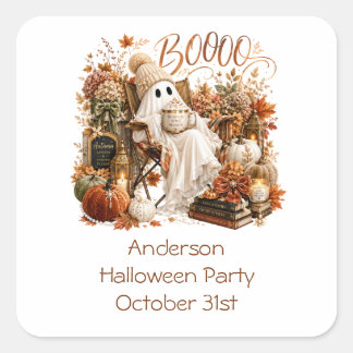 パーソナライズ 秋 オートゥン ゴースト ハロウィン パーティー スクエアシール