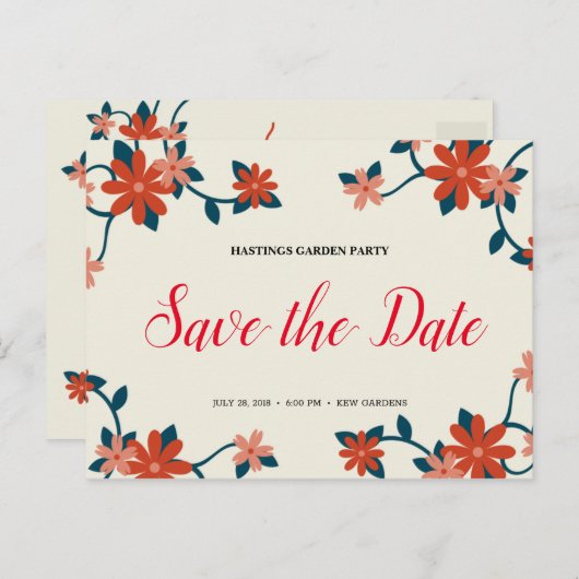 パーソナライズ - 花園パーティー 保存日付 ポストカード (正面/裏面)