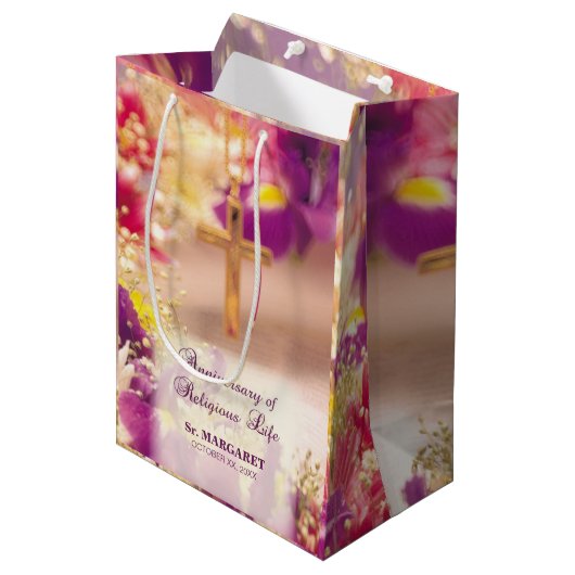 パーソナライズ、記念日の宗教生活、修道女 ミディアムペーパーバッグ (正面アングル)