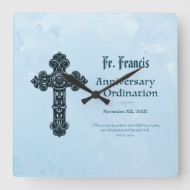 パーソナライズ、調整の記念日の司祭、クロス スクエア壁時計