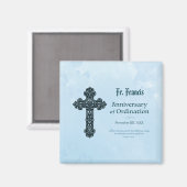 パーソナライズ、調整の記念日の司祭、クロス マグネット (正面/裏面)