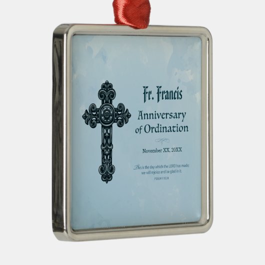 パーソナライズ、調整の記念日の司祭、クロス メタルオーナメント (右)