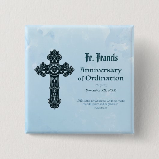 パーソナライズ、調整の記念日の司祭、クロス 缶バッジ (正面)