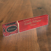 パーソナライズ、赤いスマッジ名プレート デスクネームプレート (側面)