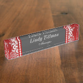 パーソナライズ、赤と黒のレース デスクネームプレート (側面)