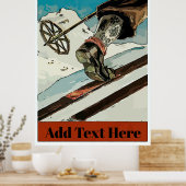 パーソナライズ、追加文字、マウンテンスノースキー ポスター (キッチン)