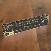 パーソナライズ、金ゴールド、黒大理石 デスクネームプレート (側面)