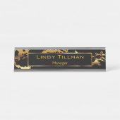 パーソナライズ、金ゴールド、黒大理石 デスクネームプレート (正面)