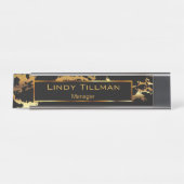 パーソナライズ、金ゴールド、黒大理石 デスクネームプレート (正面)