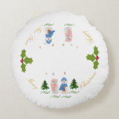 パーソナライズ、雪だるま、雪の女性 ラウンドクッション (裏面)