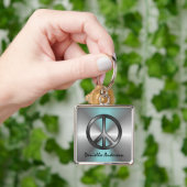 パーソナライズ: 青の破烈のピースサインKeychain キーホルダー (手)