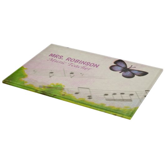 パーソナライズ、音楽の蝶の感謝してい先生 カッティングボード (角)