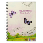 パーソナライズ、音楽の蝶の感謝してい先生 ノートブック (正面)