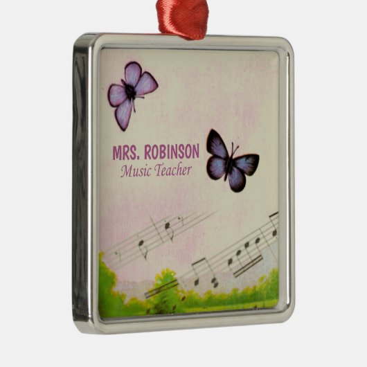 パーソナライズ、音楽の蝶の感謝してい先生 メタルオーナメント (右)