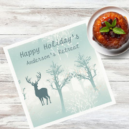 パーソナライズ – 鹿と木のパターン スタンダードカクテルナプキン
