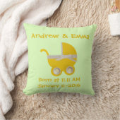 パーソナライズ、黄色のベビーカーと白い弓 クッション (ブランケット)