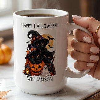 パーソナライズ 黒猫 ハロウィン かぼちゃ コーヒーマグカップ