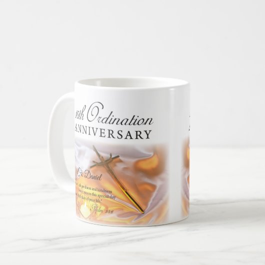 パーソナライズ、10th調整記念日、クロス コーヒーマグカップ (正面左)