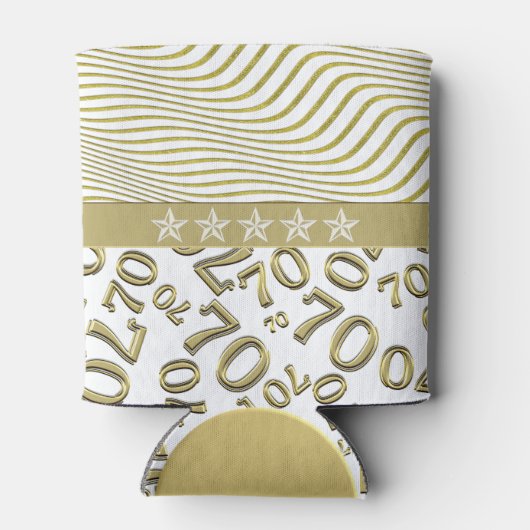 パーソナライズ: 70誕生日ホワイトおよび金ゴールドテーマ 缶クーラー (裏面)