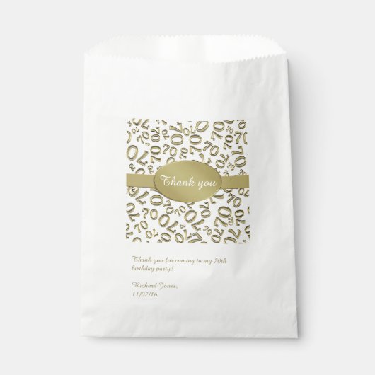 パーソナライズ: 70th誕生日パーティーのテーマに感謝 フェイバーバッグ (正面)