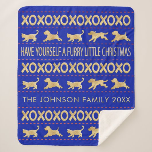パーソナライズ"Furry Little Christmas"毛布/中 シェルパブランケット (正面)