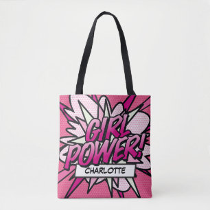 パーソナライズ GIRL POWER コミックブック ピンク トートバッグ