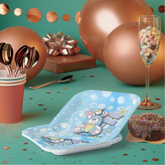 パーソナライズ – Happy Bunny Easter ペーパープレート (複数)