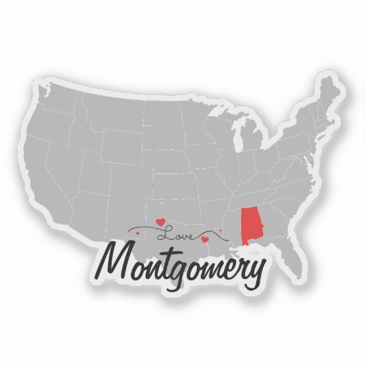 パーソナライズ – Montgomery,アラバマの地図US シール (正面)