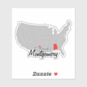 パーソナライズ – Montgomery,アラバマの地図US シール (シート)