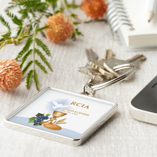 パーソナライズ， RCIAおめでとうカトリック聖餐式 キーホルダー (側面)