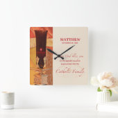 パーソナライズ， RCIAおめでとう，カトリック，赤 スクエア壁時計 (ホーム)