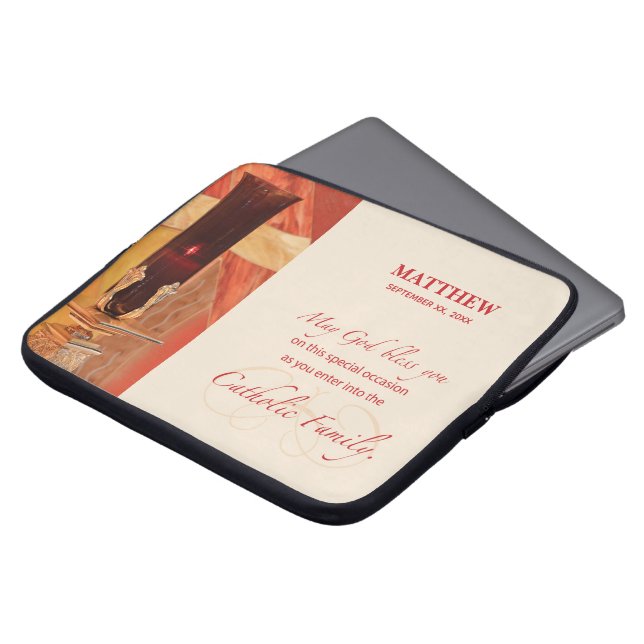 パーソナライズ， RCIAおめでとう，カトリック，赤 ラップトップスリーブ (正面上部)