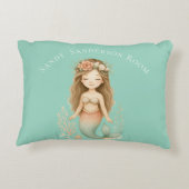 パーソナライズBohoガールマーメイドライトブルーラウンド アクセントクッション (裏面)