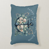 パーソナライズBohoブルー沿岸いかりラウンド アクセントクッション (正面(垂直))