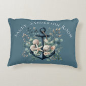 パーソナライズBohoブルー沿岸いかりラウンド アクセントクッション (裏面)