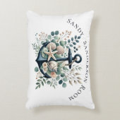 パーソナライズBohoブルー沿岸いかりラウンド アクセントクッション (正面(垂直))