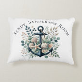 パーソナライズBohoブルー沿岸いかりラウンド アクセントクッション (裏面)