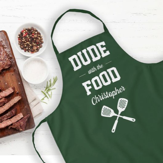 パーソナライズDude+with+the+FoodグリーンBBQ エプロン