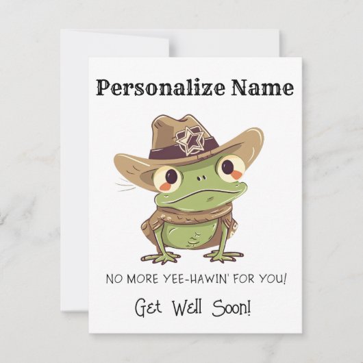 パーソナライズGet Well Cowboy Frog Western Yee Haw ノートカード (正面)