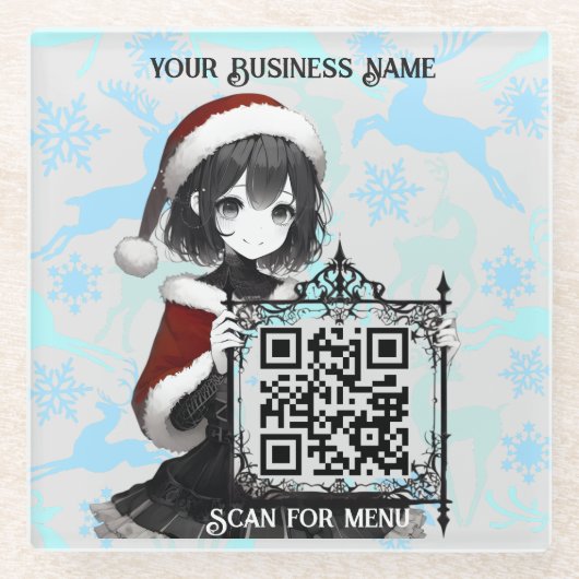 パーソナライズLGreyBGでMenu3 QRcodeをスキャン ガラスコースター (正面)