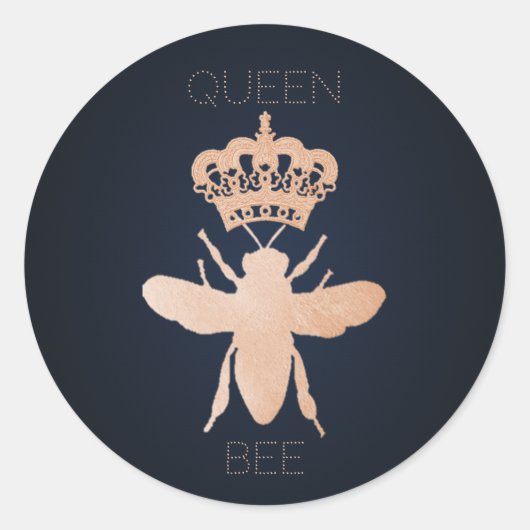 パーソナライズQUEEN BEEバラ金ゴールドギフトステッカー ラウンドシール (正面)