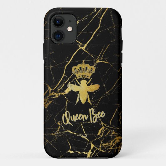 パーソナライズQUEEN BEE金ゴールドブラックマーブルフォンケース Case-Mate iPhoneケース (裏面)