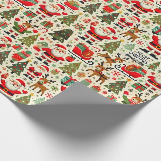 パーソナライズSanta Claus Rudolphレッドノーズトナカイ ラッピングペーパー (角)