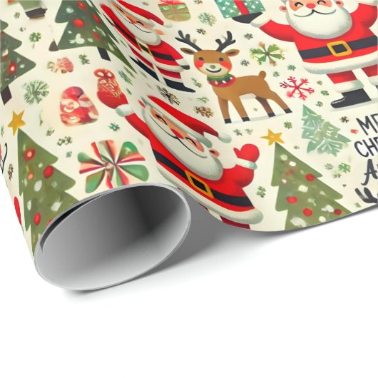 パーソナライズSanta Claus Rudolphレッドノーズトナカイ ラッピングペーパー (ロールコーナー)