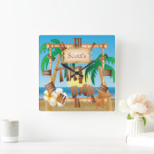 パーソナライズTikiバーデザイン スクエア壁時計 (ホーム)