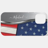 パーソナライズUSAフラグ銀フェイク金旋回 Case-Mate iPhoneケース (裏面 (横))