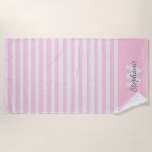 パーソナライゼーションストライプ付きピンク色のオーニング窓 ビーチタオル (正面)