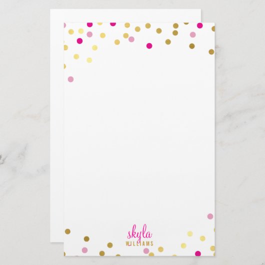 パーソナルかわいい魅力的な金ゴールドかわいらしピンク紙吹雪 便箋 (正面/裏面)