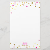 パーソナルかわいい魅力的な金ゴールドかわいらしピンク紙吹雪 便箋 (正面)