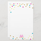 パーソナルかわいい魅力的な金ゴールドピンクのブルー紙吹雪 便箋 (正面/裏面)